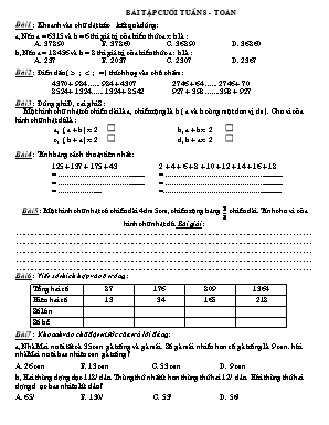 Bài ôn tập môn Toán Lớp 4 - Tuần 8